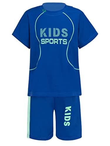 Oyolan Kinder Jungen Sportanzug Trainingsanzug Zweiteilige Kurzarm Sport Print Top T- Shirt mit Shorts Lässig Basketball Sportswear Z Blau 134-140 von Oyolan