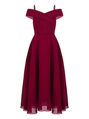 Oyolan Kinder Kleider Mädchen Festlich Kleid Prinzessin Blumenmädchenkleid Kommunionkleid Abendkleid Hochzeit Gr. 104-164 Burgundy 152 von Oyolan