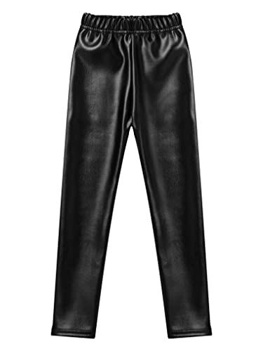 Oyolan Kinder Mädchen Hose PU Leder Leggins Hohe Taille Elastische Strumpfhose Treggings Lederhose Freizeithose Schwarz Schwarz G 122-128 von Oyolan
