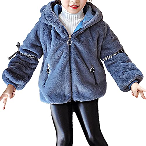 Oyolan Kinder Mädchen Kapuzenjacke Teddybär Fleecejack Winter Outwear Mantel Cartoon Sweatshirt Hoodie Pullover mit Ohren Gr.98-164 Blau 110-116 von Oyolan