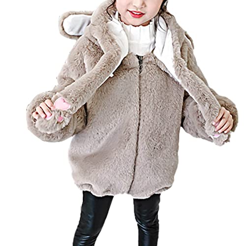 Oyolan Kinder Mädchen Kapuzenjacke Teddybär Fleecejack Winter Outwear Mantel Cartoon Sweatshirt Hoodie Pullover mit Ohren Gr.98-164 Grau C 110-116 von Oyolan