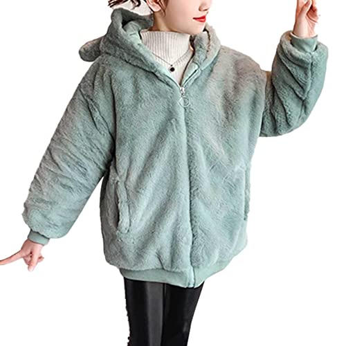 Oyolan Kinder Mädchen Kapuzenjacke Teddybär Fleecejack Winter Outwear Mantel Cartoon Sweatshirt Hoodie Pullover mit Ohren Gr.98-164 Hell Grün 158-164 von Oyolan