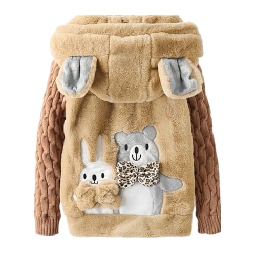 Oyolan Kinder Mädchen Kapuzenjacke Teddybär Fleecejack Winter Outwear Mantel Cartoon Sweatshirt Hoodie Pullover mit Ohren Gr.98-164 Khaki 158-164 von Oyolan