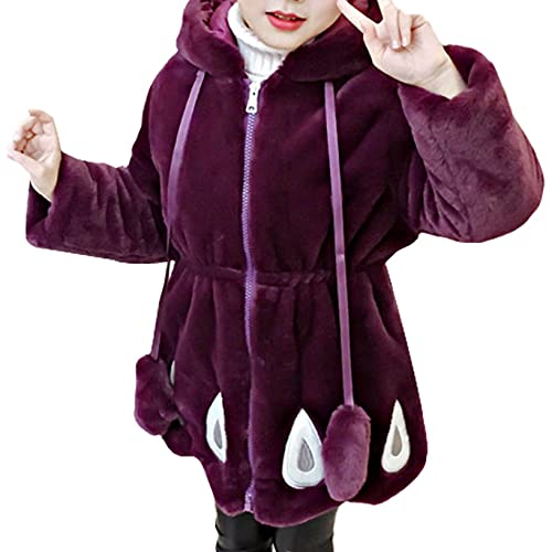 Oyolan Kinder Mädchen Kapuzenjacke Teddybär Fleecejack Winter Outwear Mantel Cartoon Sweatshirt Hoodie Pullover mit Ohren Gr.98-164 Lila A 134-140 von Oyolan