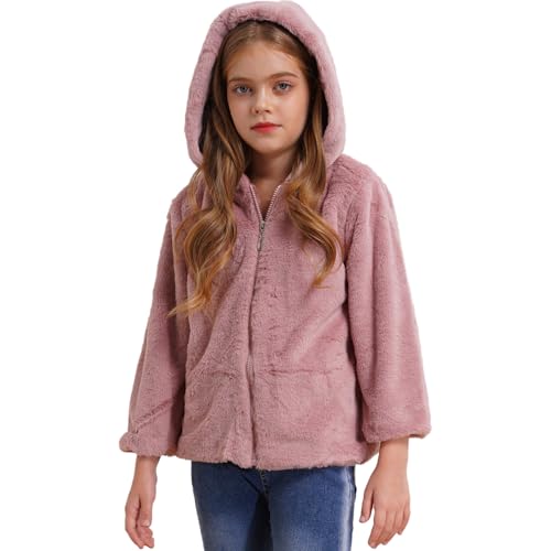 Oyolan Kinder Mädchen Kapuzenjacke Teddybär Fleecejack Winter Outwear Mantel Cartoon Sweatshirt Hoodie Pullover mit Ohren Gr.98-164 Rosa B 110-116 von Oyolan