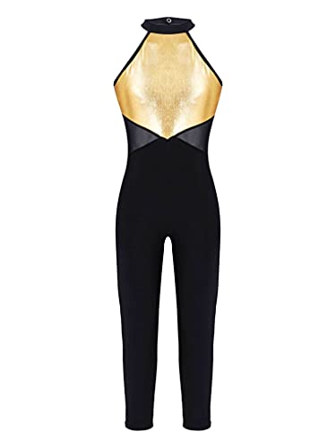 Oyolan Mädchen Gymnastikanzug Turnanzug Ballettanzug Leotard Ganzanzug Sportbody Fitness Overall Tanzkleidung 4-14 Jahre Gold 164 von Oyolan