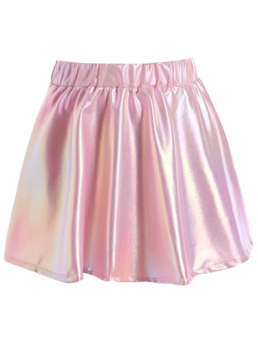 Oyolan Kinder Mädchen Rock Ballettrock Metallisch Glänzend Rock A-Linie Röckchen für Tanz Karneval Faschingskostüme Rosa 110-128 von Oyolan