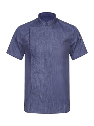 Oyolan Kochjacke Uniform Herren Damen Kurzarm Bäckerjacke Küchen Koch Jacke Restaurant Hotel Cafe Chef Kostüm P Blau XL von Oyolan