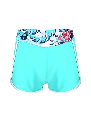 Oyolan Mädchen Badeshorts Sommer Kurze Badehose Schwimmshorts Strand Shorts Boardshorts Slim Fit Beachwear 3-16 Jahre Blatt 146-152 von Oyolan