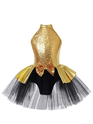 Oyolan Mädchen Ballettkleid Ballett Trikot Ballettanzug Tanzkleid Ärmellose Ballerina Gymnastik Trikot Glänzend Tanzkostüm Gold 170-176 von Oyolan