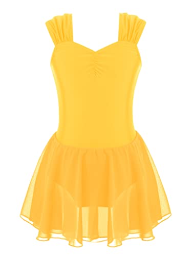 Oyolan Mädchen Ballettkleid Kinder Ballettkleidung Spaghettiträger Tanzkleid mit Slip Balletttrikot Ballettanzug mit Rock Tütü Gelb 152 von Oyolan