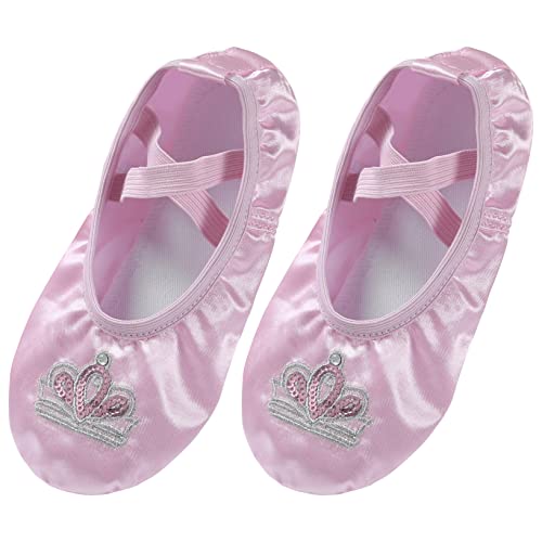 Oyolan Mädchen Ballettschuhe Gymnastikschuhe Balletschläppchen Gymnastikschläppchen Tanzschuhe für Kinder Rosa Krone 28 von Oyolan