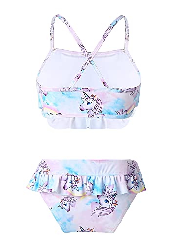 Oyolan Mädchen Bikini Set Badeanzug Zweiteiler Bademode Einhörner Druck Kinder Badeset Schwimmanzug Badebekleidung Rosa B 122-128 von Oyolan