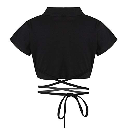 Oyolan Mädchen Crop Top Kurzarm T-Shirt bauchfrei Oberteile Bluse Sport Tops Kinder Jazz Dance Sport Tanzkleidung Schwarz 134-140 von Oyolan