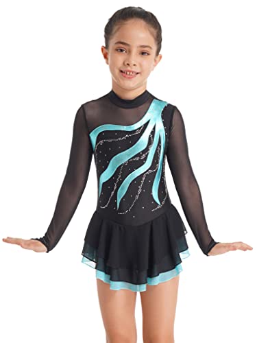 Oyolan Mädchen Eiskunstlauf Kleid Balletanzug Langarm Rollschuhkleid Ballett Trikot Tanzkleid Gymnastikanzug Tanzkleidung See Grün E 146-152 von Oyolan
