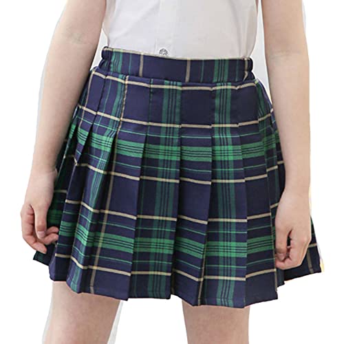 Oyolan Mädchen Kariert Rock A-Linie Dehnbar Faltenrock Schulmädchen Skater Tennis kurz Matrosenrock Mini Rock mit Boxershorts Grün 134-140 von Oyolan