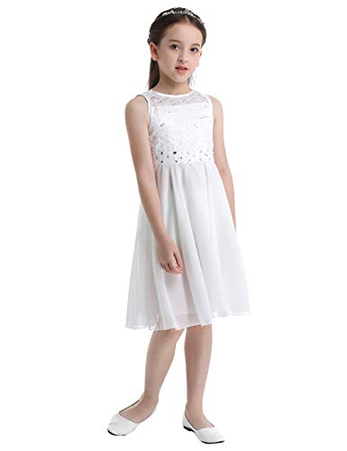 Oyolan Mädchen Kleid Festlich Hochzeit Kleid Blumenmädchen Kleid Geblümt Spitzen Kinder Chiffon Kleid Elegant Prinzessin Kleid Gr.92-176 Elfenbein 140 von Oyolan