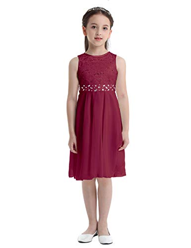 Oyolan Mädchen Kleid Festlich Hochzeit Kleid Blumenmädchen Kleid Geblümt Spitzen Kinder Chiffon Kleid Elegant Prinzessin Kleid Gr.92-176 Rot 116 von Oyolan