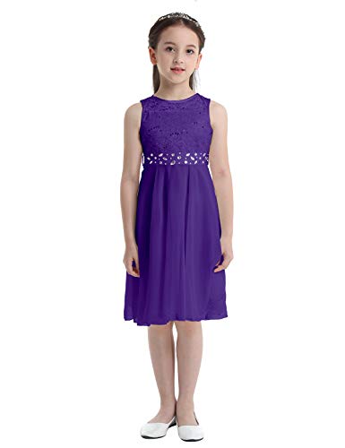 Oyolan Mädchen Kleid Festlich Hochzeit Kleid Blumenmädchen Kleid Geblümt Spitzen Kinder Chiffon Kleid Elegant Prinzessin Kleid Gr.92-176 Violett 164 von Oyolan