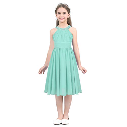 Oyolan Mädchen Kleider festlich Prinzessin Kleid Blumenmädchenkleid Ärmellos Chiffon Kleid für Hochzeit Geburtstag Taufe Absclussball Party Mint Grün 128 von Oyolan