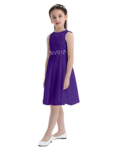 Oyolan Mädchen Kleider festlich Prinzessin Kleid Blumenmädchenkleid Ärmellos Chiffon Kleid für Hochzeit Geburtstag Taufe Absclussball Party Violett C 104 von Oyolan