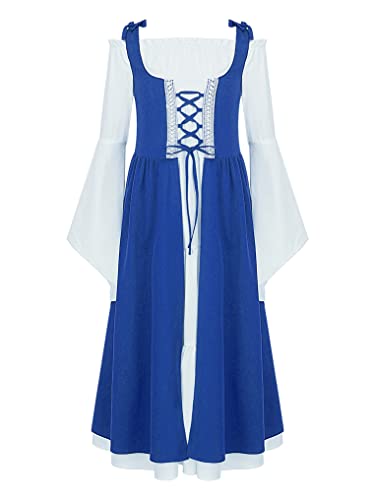 Oyolan Mädchen Mittelalter Kleid Festliches Kleider Trompetenärmel Bodenlanges Retro Kostüm Renaissance Viktorianisches Prinzessin Kleid Blau 110-116 von Oyolan