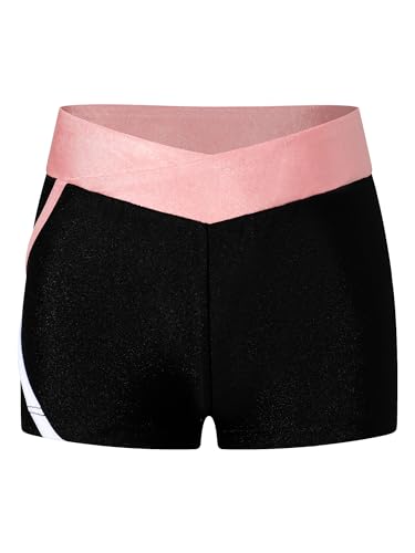 Oyolan Mädchen Sport Shorts Kurze Hose Niedrige Taille Tights Leggings Fitness Tanzen Yoga Shorts Gymnastik Training Tanz Sportkleidung Rosa 122-128 von Oyolan