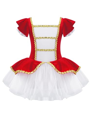 Oyolan Mädchen Zirkus Kostüm Kurze Ärmel Prinzessin Kleid mit Tüllrock Patchwork Zirkusdirektor Cosplay Fasching Karneval Kostüm Rot 98-104 von Oyolan