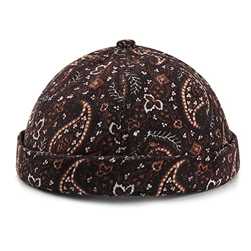 Oyrcvweuy Vintage Docker Cap Brimless Matrosenmütze mit Paisley Dekoration Atmungsaktive Beanie Baumwolle Retro Verstellbar von Oyrcvweuy