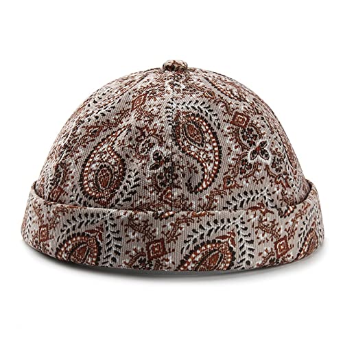 Oyrcvweuy Vintage Docker Cap Brimless Matrosenmütze mit Paisley Dekor Atmungsaktive Baumwolle Retro Verstellbar Khaki, khaki von Oyrcvweuy