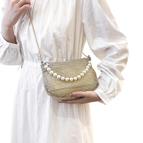 Oyrcvweuylx 2024 NEUE Abendtasche für Mädchen Frauen Strass Perle Griff Schulter Tasche Party Bankett Hochzeit Clutch Handtasche Kette Tasche von Oyrcvweuylx