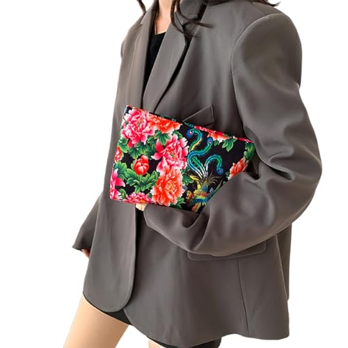 Oyrcvweuylx 2024 NEUE Handtasche Frauen Vintage Nylon Tasche Blumenmuster Clutch für Kosmetik Make-Up Geldbörse Handy Quadratische Tasche von Oyrcvweuylx