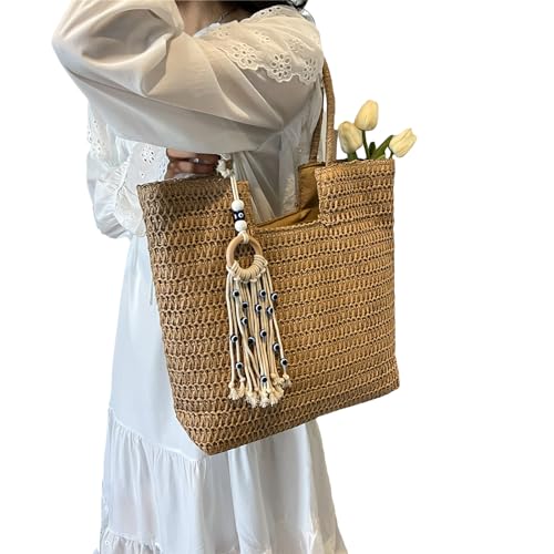 Oyrcvweuylx Damen-Handtasche aus Stroh, große Kapazität, Reisetasche, Strandtasche, modische Urlaubstasche, handgefertigte Web-Umhängetasche von Oyrcvweuylx