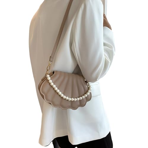 Oyrcvweuylx Damen-Handtasche mit Perlenkette, modische Muscheln, Abendtasche, trendige Schulter-Umhängetasche, passend für Mädchen von Oyrcvweuylx