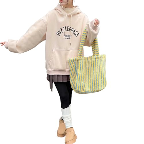 Oyrcvweuylx Damen-Umhängetasche aus Plüsch, für Schüler, Schultasche, modische Tasche, Tragegriff oben, Handtasche für Mädchen, große Kapazität, Einkaufstasche von Oyrcvweuylx