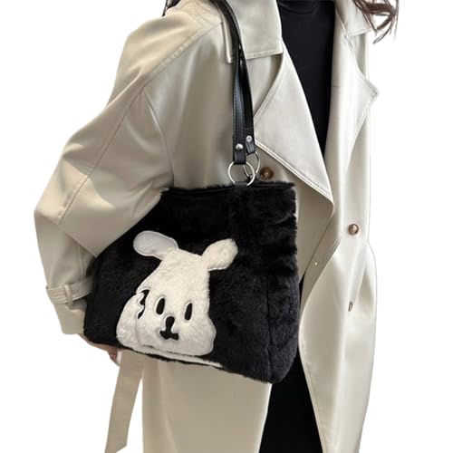 Oyrcvweuylx Damen-Umhängetasche aus Plüsch, süße Kaninchen-Handtaschen, große Kapazität, Unterarmtasche mit Cartoon-Tier-Motiv, Dating-Taschen zum Einkaufen von Oyrcvweuylx