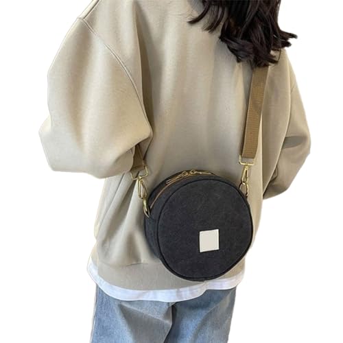 Oyrcvweuylx Damen Umhängetasche mit breitem Riemen, koreanischer Stil, Handtaschen, kleine runde Tasche, weibliche Umhängetasche, Mädchen-All-Matching-Freizeittasche von Oyrcvweuylx