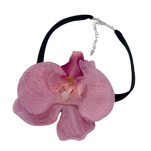 Oyrcvweuylx Halskette mit Phalaenopsis-Blüte, Simulationsblume, Halskette für Damen und Mädchen, Schlüsselbeinkette, auffälliges Halsband-Zubehör von Oyrcvweuylx