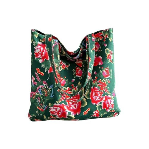 Oyrcvweuylx Modische Umhängetasche im chinesischen Stil, nordöstlicher Vintage-Stil, große Tasche mit Blumenmuster, Reißverschluss, Handtasche mit großem Fassungsvermögen von Oyrcvweuylx