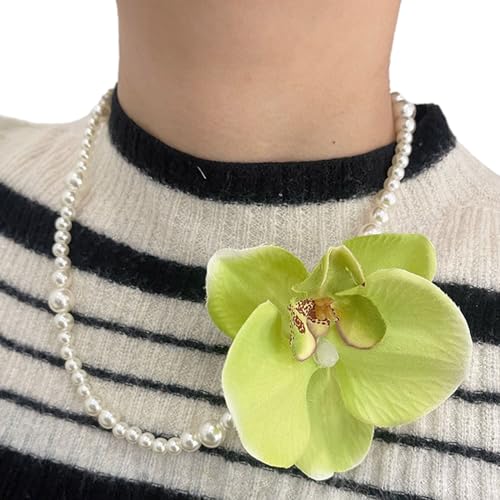 Oyrcvweuylx Motten-Orchideen-Blüten-Halskette, Simulationsperlen-Halskette, Damen- und Mädchen-Schlüsselbeinkette, auffälliges Halsband-Zubehör von Oyrcvweuylx