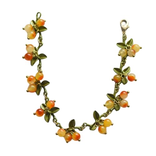 Oyrcvweuylx Süße Frühlingspflanzen-Armbänder für Frauen, Vintage-Statement, bunte Perlen, Cranberry-Blätter, Armband, Armreif, weiblicher Schmuck von Oyrcvweuylx