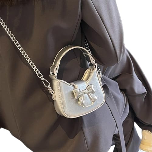 Oyrcvweuylx Umhängetasche für Damen mit Kettenriemen, süße Handtasche mit Schleife, Schultertasche, modische Umhängetasche, Einkaufstasche, Dating-Tasche von Oyrcvweuylx