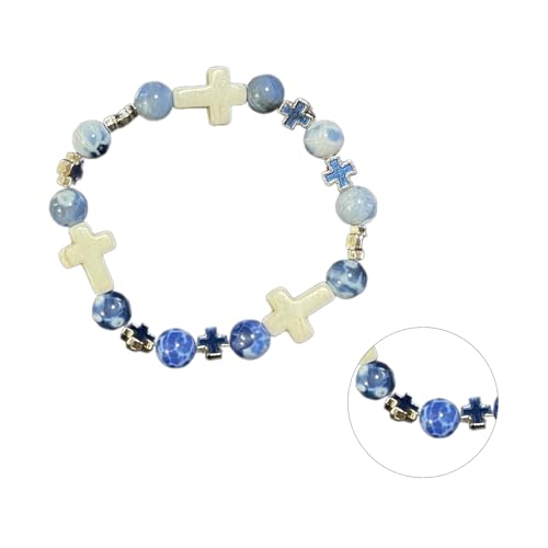 Oyrcvweuylx Vintage-Kreuz-Armbänder, stapelbare Perlenarmbänder, Freundschaftsarmbänder, Paar-Armband, religiöses Geschenk für Frauen und Männer von Oyrcvweuylx