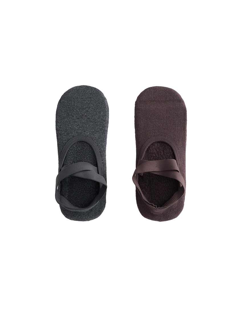 OYSHO - 2 Paar Yoga- und Pilates-Socken aus Baumwollmix in Dunkelgrau mit überkreuzten Riemen und Polsterung von Oysho