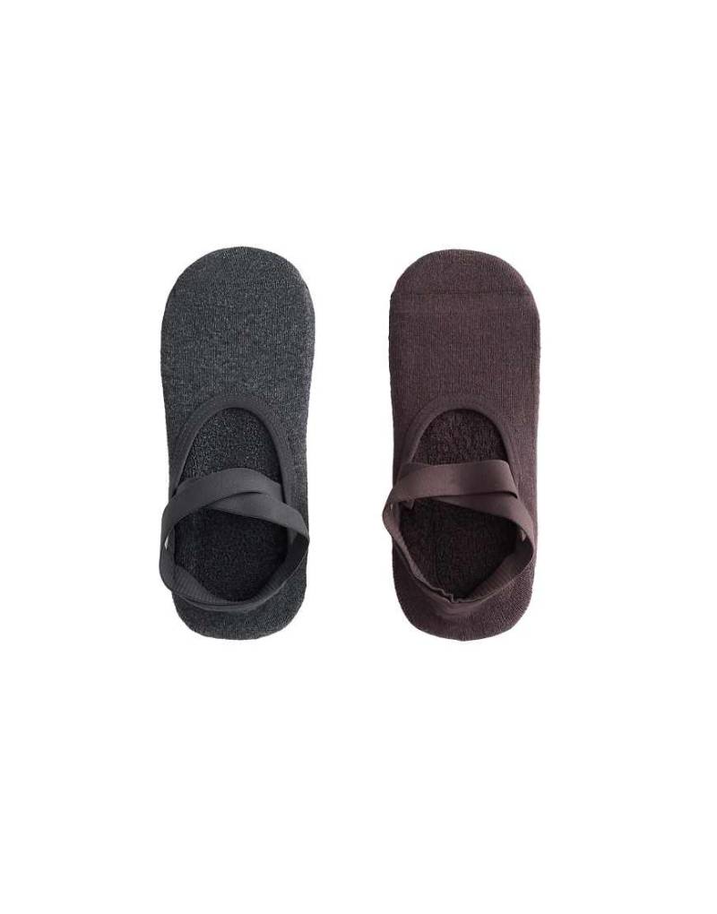 OYSHO - 2 Paar Yoga- und Pilates-Socken aus Baumwollmix in Dunkelgrau mit überkreuzten Riemen und Polsterung von Oysho