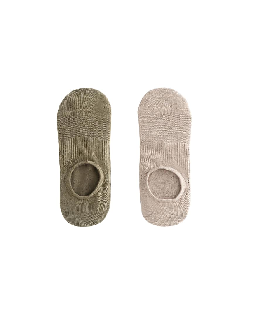 OYSHO - 2 Paar Yoga- und Pilates-Socken aus Baumwollmix in verwaschenem Khaki-Grün von Oysho