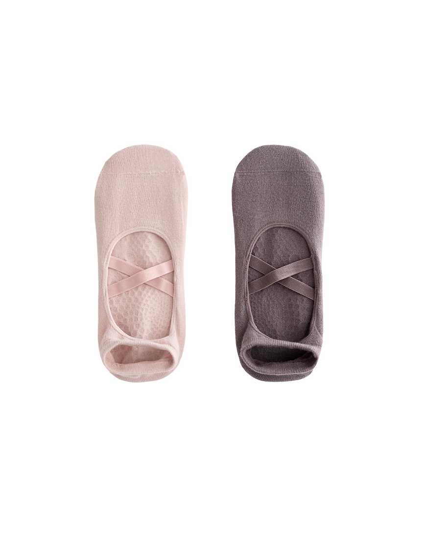 OYSHO - 2 Paar Yoga- und Pilates-Socken in Rosa aus Baumwollmix mit überkreuzten Riemen von Oysho