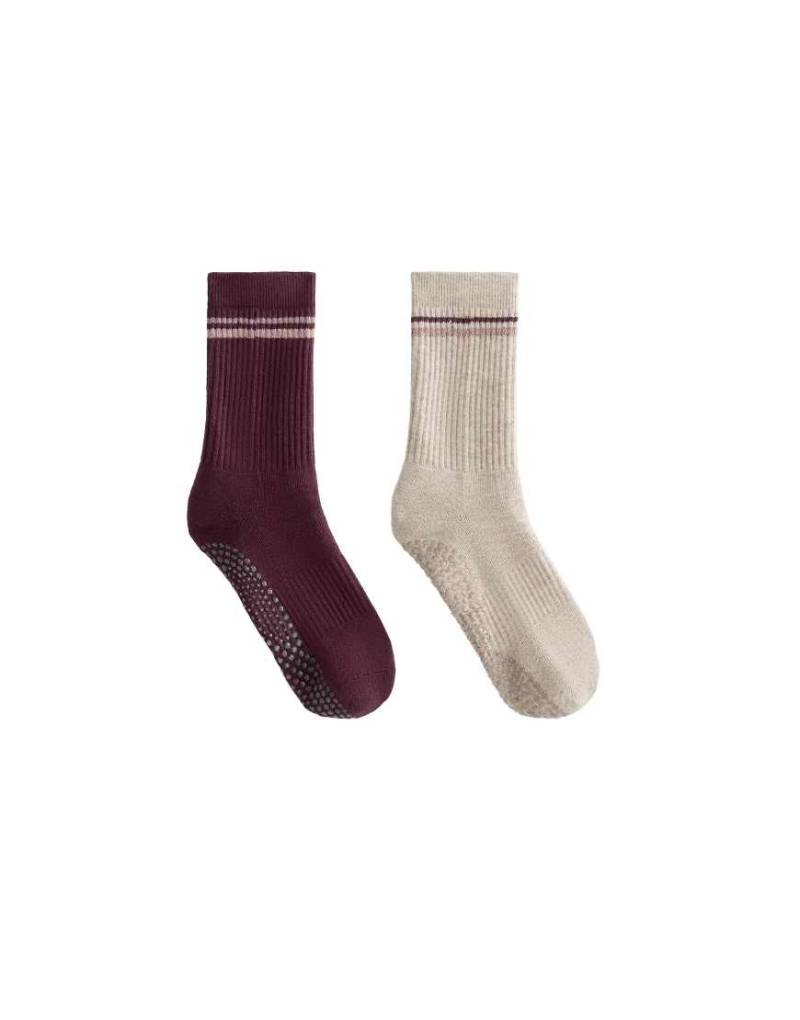 OYSHO - 2 Paar klassische Yoga- und Pilates-Socken aus Baumwollmix in dunklem Kastanienbraun-Rot von Oysho