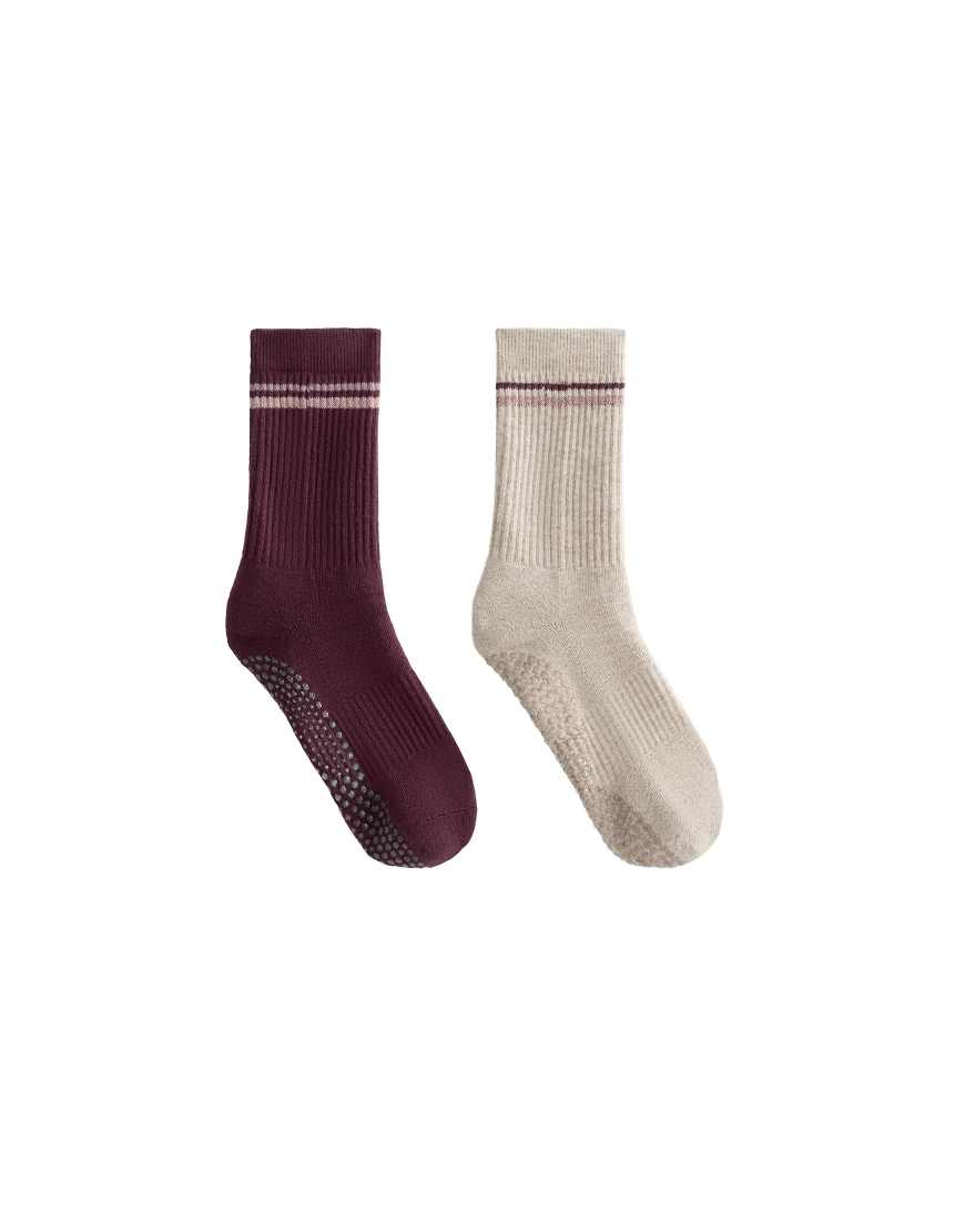 OYSHO - 2 Paar klassische Yoga- und Pilates-Socken aus Baumwollmix in dunklem Kastanienbraun-Rot von Oysho
