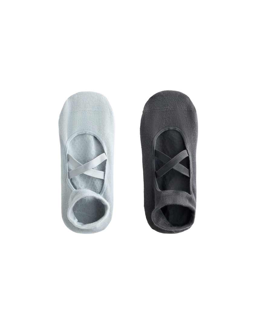 OYSHO - 2er-Pack Yoga- und Pilates-Socken aus Baumwollmix in verwaschenem Grau-Blau mit überkreuzten Riemen von Oysho